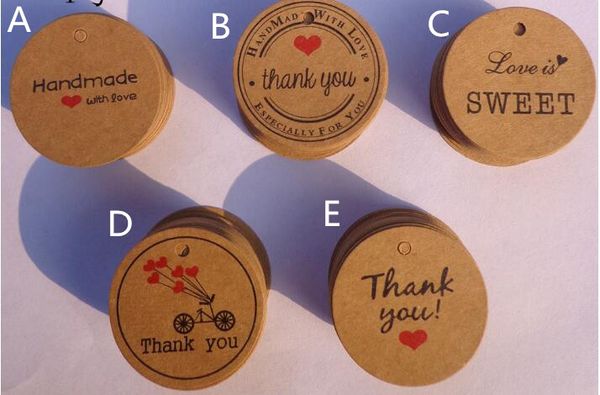 

100pcs/lot thank you with red heart kraft gift tags wedding party paper hang tags price label hang tag cards