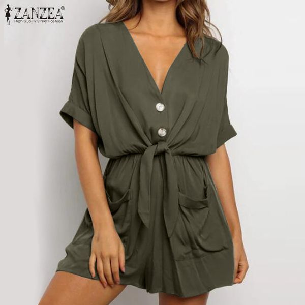 

women's summer jumpsuits zanzea 2020 stylish short overall casual short sleeve rompers female elastic waist playsuits plus size, Black;white