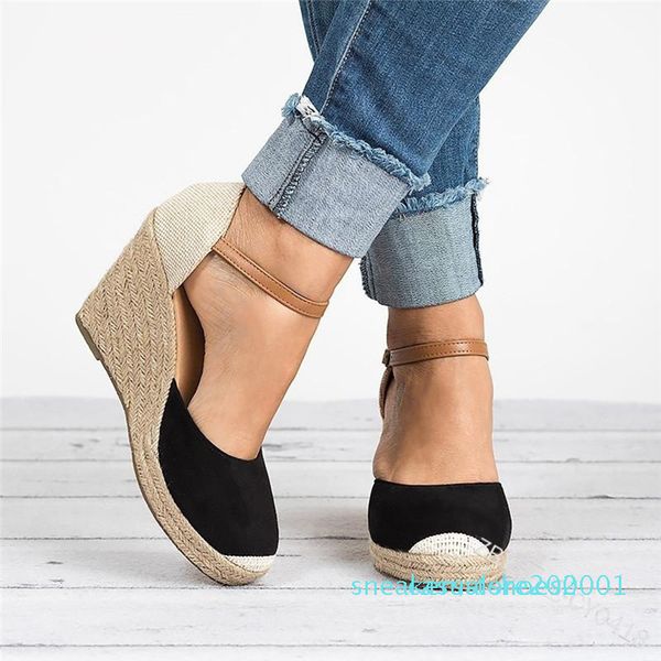 

puimentiua women shoes suede wedges high ankle sandals round toe casual shoes 2019 new high slope round head sandals casual shoe s01, Black