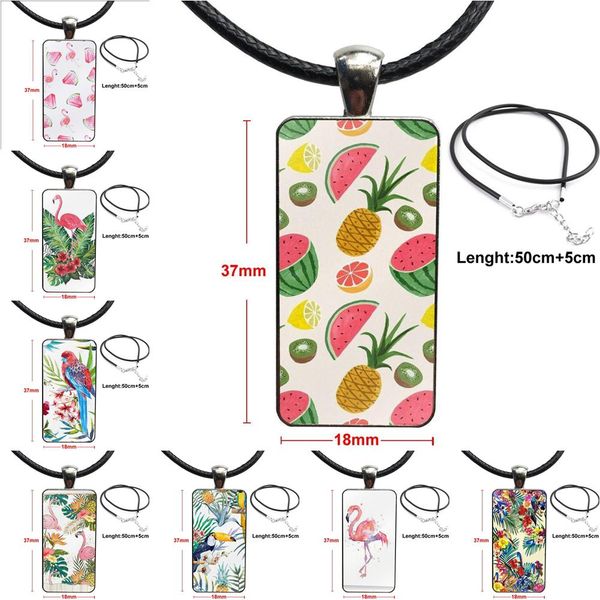 

fashion glass cabochon necklace with women statement pendant rectangle necklaces jewelry for women summer fruit flowers flamingo