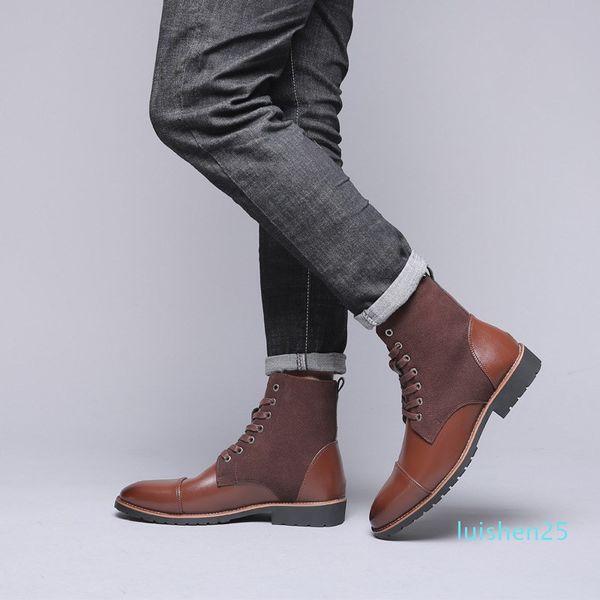 

boots leather short plush winter shoes men casual business keep warm snow boots men waterproof youth trend autumn cowboy shoes l25, Black