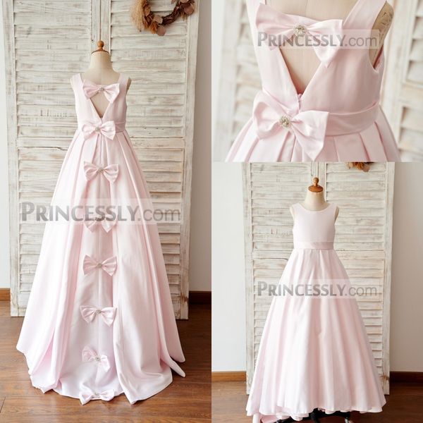 

lovely a line flower girl dress spaghetti sleeveless satin bow sash wedding dress ankle length girl' birthday part, White;blue