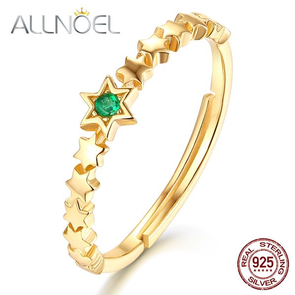 

ALLNOEL S925 Sterling Silver 100% Real Natural Emerald Collocation Star Design Rings Anniversary Gift For Women Fine Jewelry NEW