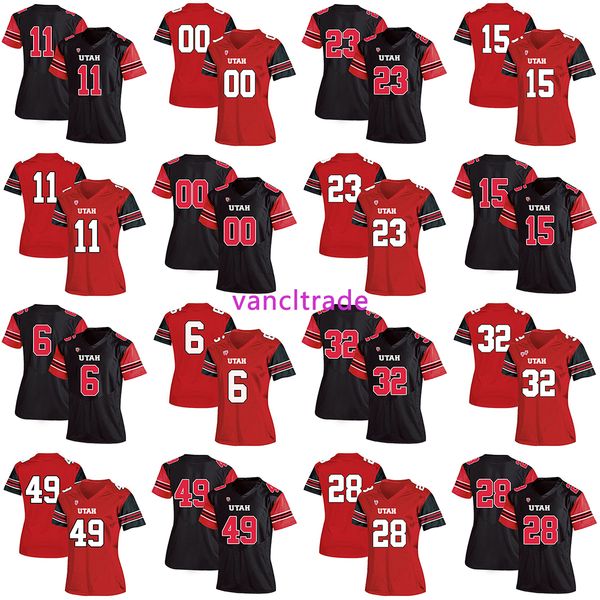 

2019 ncaa football utah uters 11 alex smith 23 devontae booker 15 hatfield 6 anderson 32 weddle 49 dimick 28 williams (women) jerseys, Black;red