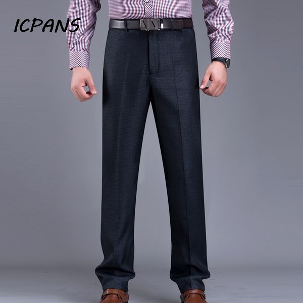 

icpans big size 40 42 44 suit pants autumn wool formal office trousers men high waist straight loose dress pants men 2019, White;black