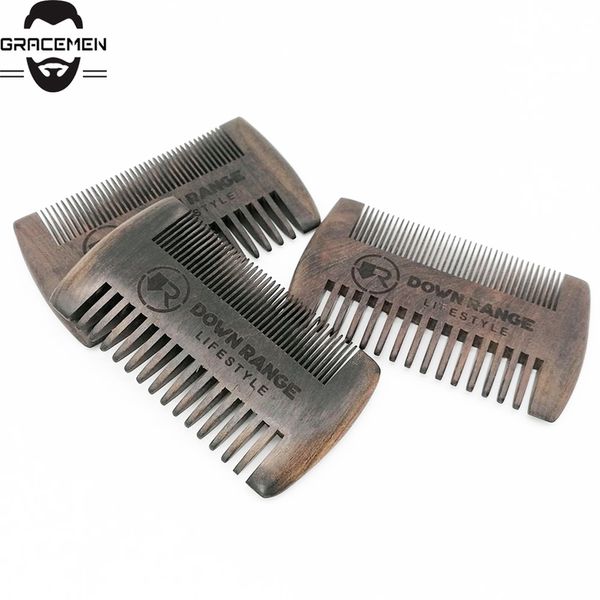 MOQ 50 pcs boa qualidade Ebony preto sandália pente de madeira dupla lados de barba cabelo pentes fina pêra grossa pêra de madeira personalizado tamanho de bolso