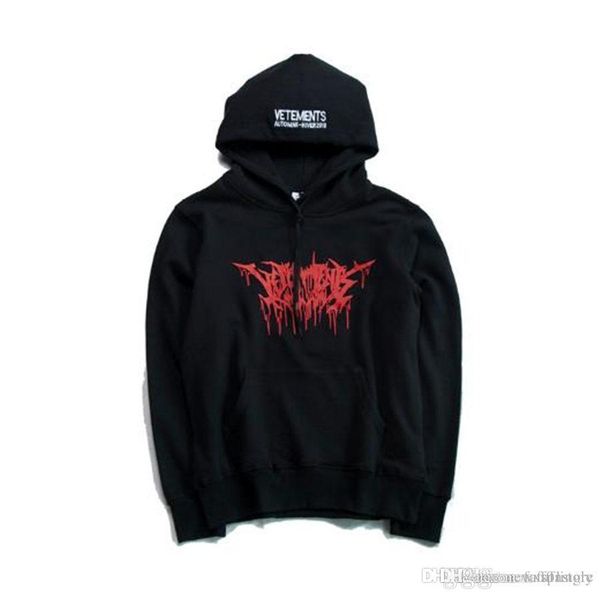 

2017 мужского негабаритного red metal logo printed vêtements hoodie black streetwear ver.2 свитера звезда с негабаритными буквами вышит