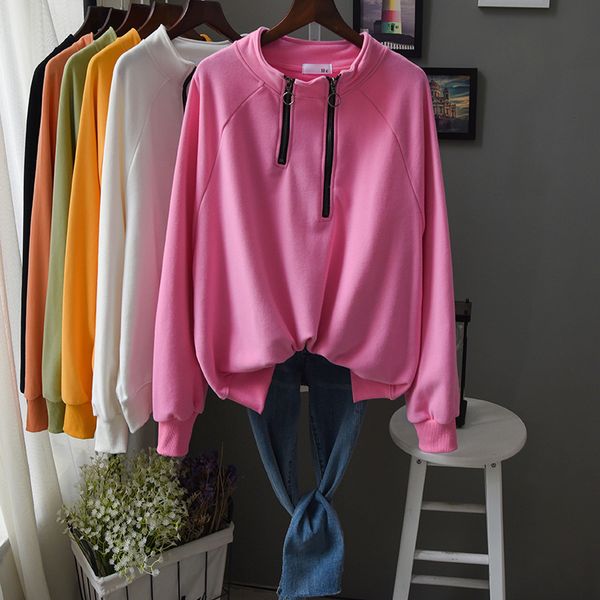 

zipper cotton sweatshirt hoodie women 2020 spring solid comfortable running sweat coat zipper up basic hoodies high neck teen, Black