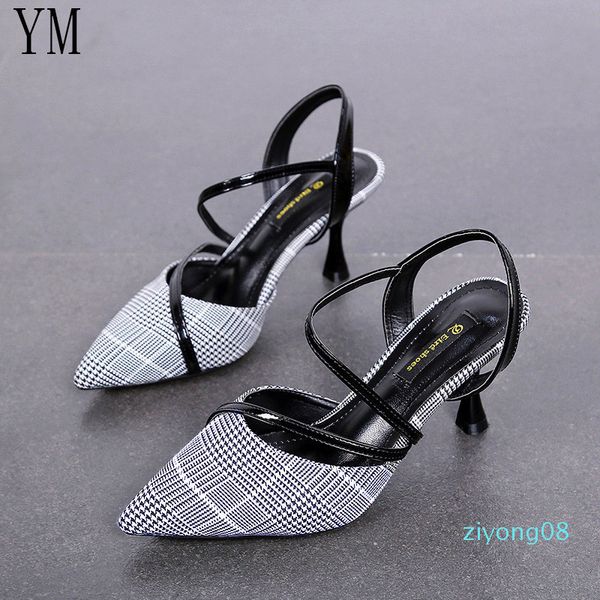 

ym big size 35-39 stiletto heels women pumps plaid pointed toe ol shallow thin heels footwear 2019 spring party ladies shoes z08, Black