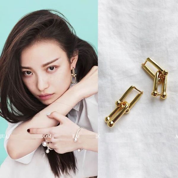 

rongho brand vintage metal bamboo stud earrings for women punk femme hiphop brincos knot link chain earring pendant, Golden;silver