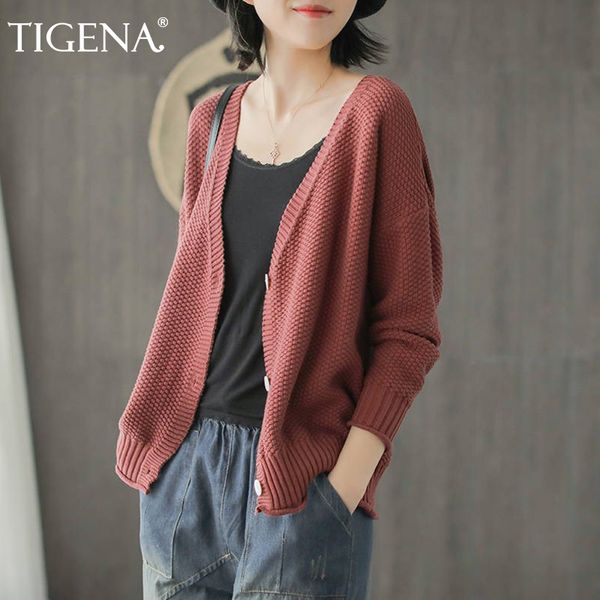 

tigena casual sweater cardigan for women 2019 autumn winter single breasted loose long sleeve cardigan female knit jacket women, White