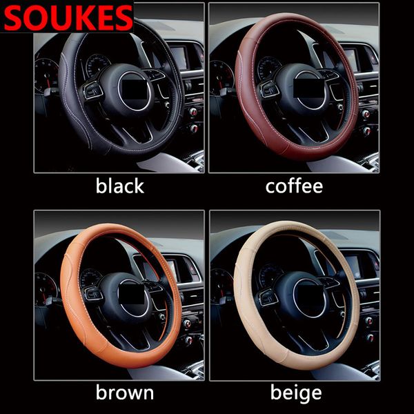 

38cm leather for octavia a5 a7 2 fabia e60 f30 x5 e53 inifiniti car styling steering wheel hub cover