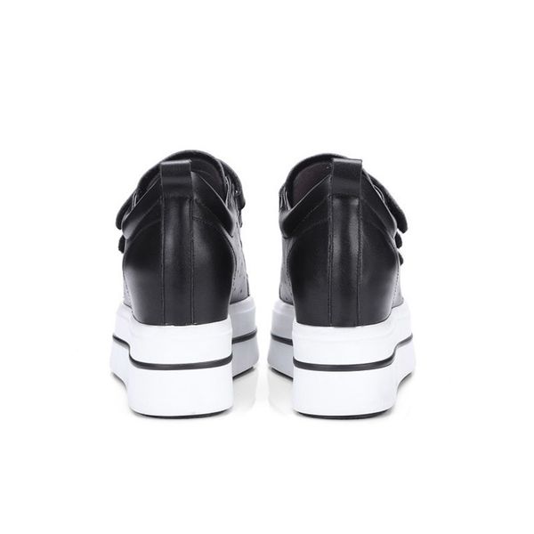 

2020 new summer woman casual shoes fashion natural leather round toe female shoes comfortable platform hidden heel calzado mujer, Black