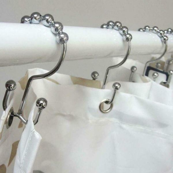 

bathroom products shower curtain ring hooks set of 12 metal double roller glide brushed nickel