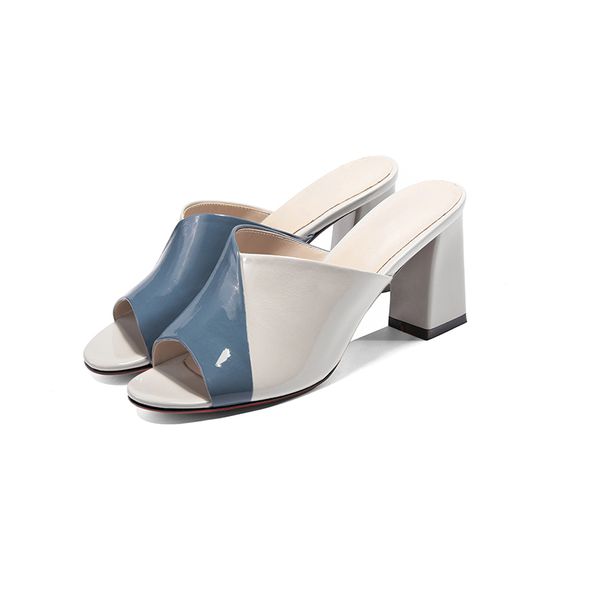 

patent leather shoes women sandals fashion .5cm high heels sandals summer mules shoes ladies, Black