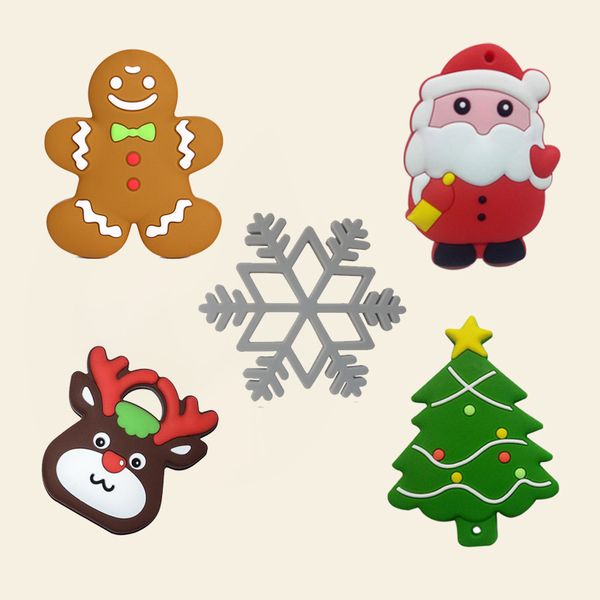 

детские силиконовые прорезыватели bpa free зубные игрушки рождественская елка санта-клаус снежинка младенца teether силикона шариков diy цеп