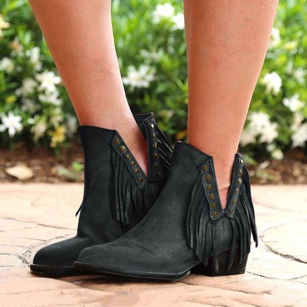 

fringe motorcycle boots biker waterproof woman shoes punk style rivet snow boots women winter warm platform woman shoes zapatos, Black