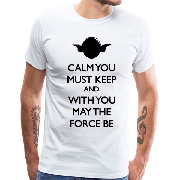 

men t-shirt master yoda quote tshirt calm you must keep slim fit shirt for male 100% cotton fabric family t shirts, White;black