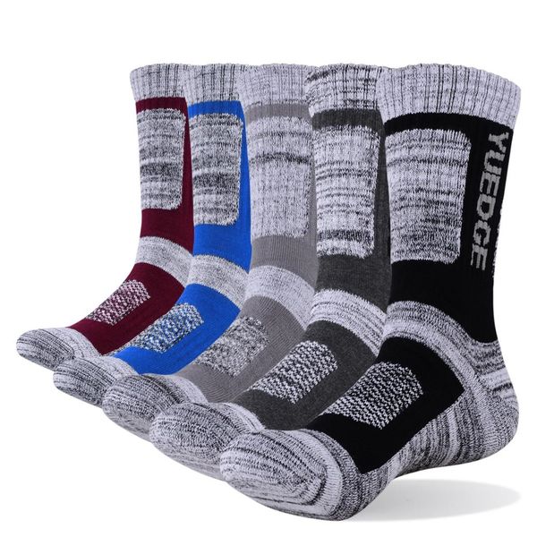 

yuedge brand 5 pairs men's cotton cushion crew socks outdoor sports walking running climbing backpacking hiking socks, Black