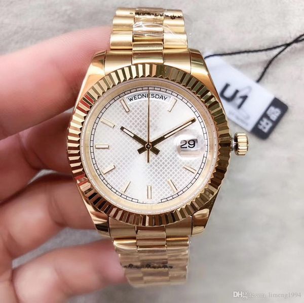 

new date 18k gold president daydate sapphire cystal grid dial geneva men watches automatic mechanical movement male wrist watches, Slivery;brown