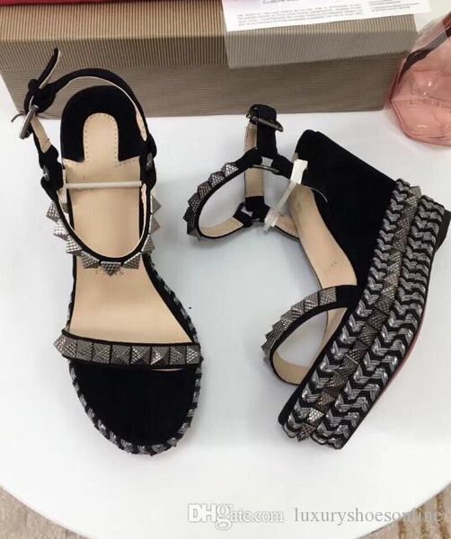 

summer rivets spiked gladiator sandals stones studded gladiator sandals designer women's red bottom shoes party wedding zapatos mujer, Black