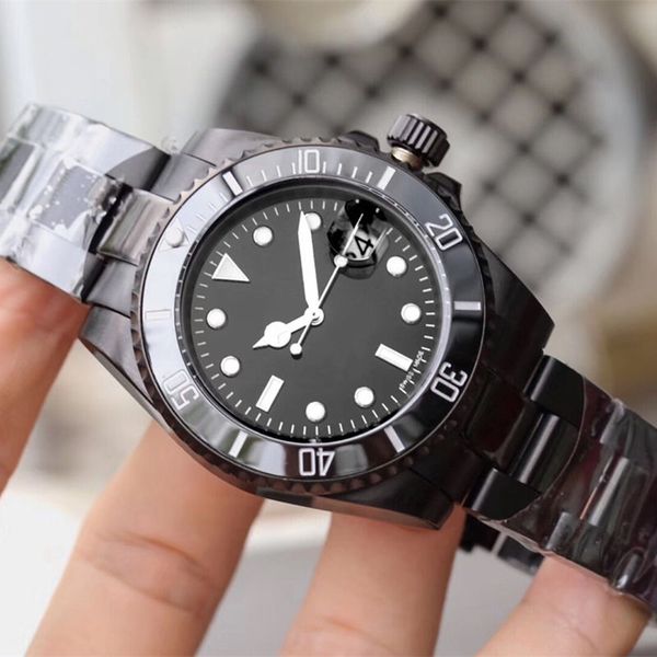 

luxury watch 2813 automatic mechanical movement cool black lettering auto date three beads steel belt 40mm with box mens watch x403-4, Slivery;brown