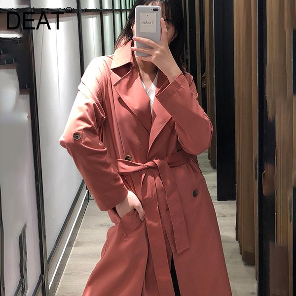 

deat] 2019 autumn fashion trend new pattern full sleeve solid color england style vee long lapels women's trench coat ai766, Tan;black