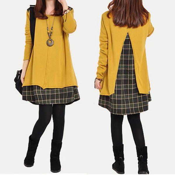 

бальные платья женщина одежда зима осень женщины plaid срощенной короткое платье с длинным рукавом вокруг шеи сыпучие повседневный дизайнер, Black;gray