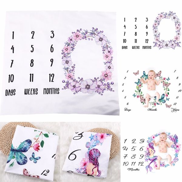 

baby blanket flower mermaid buttlefly newborn swaddle wrap milestone blanket pgraphy prop monthly growth number background