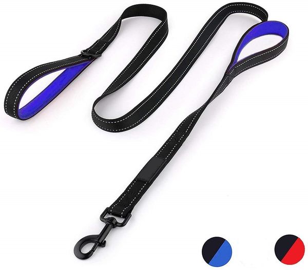 

gear dog leash 6ft long strong reflective night walking traffic padded two handle heavy duty double handles lead for control safety training
