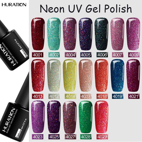

huration glitter neon 19 colors sequins nail sparkles glue shiny uv gel nail polish semi-permanent soak off 8ml gel varnish set, Red;pink