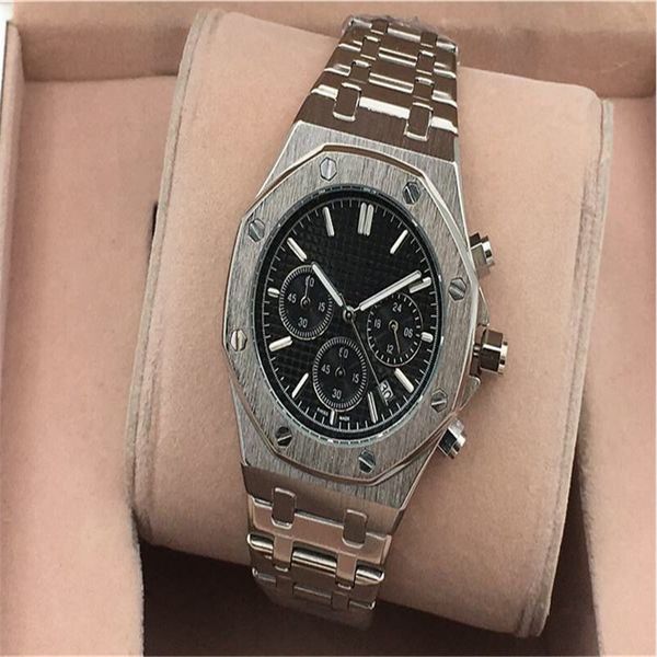 

womens mens luxe famous wristwatches stainless steel quartz movement 3 small dial fashion watches men sports casual watch 18, Slivery;brown