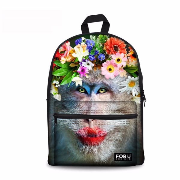 

noisydesigns red lips monkey flowers shoulder backpack for teen students kid gifts bag customize image children schoolbag