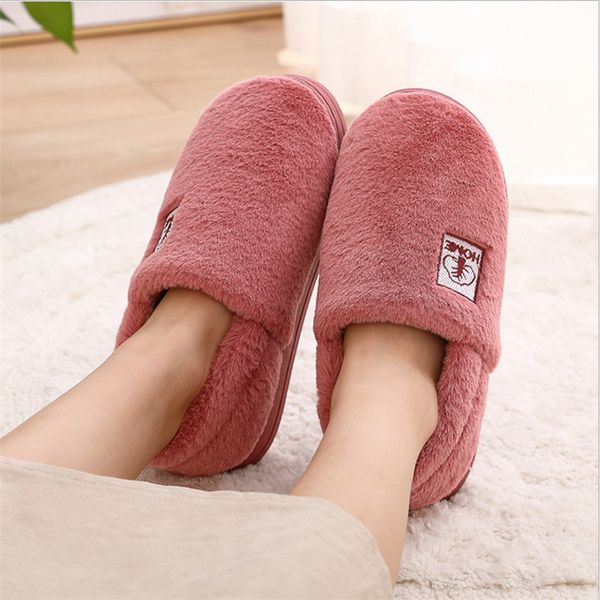 

women shoes fur slides plush winter home slippers indoor bedroom loves couple cartoon shoe soft warm slipper pink mules, Black