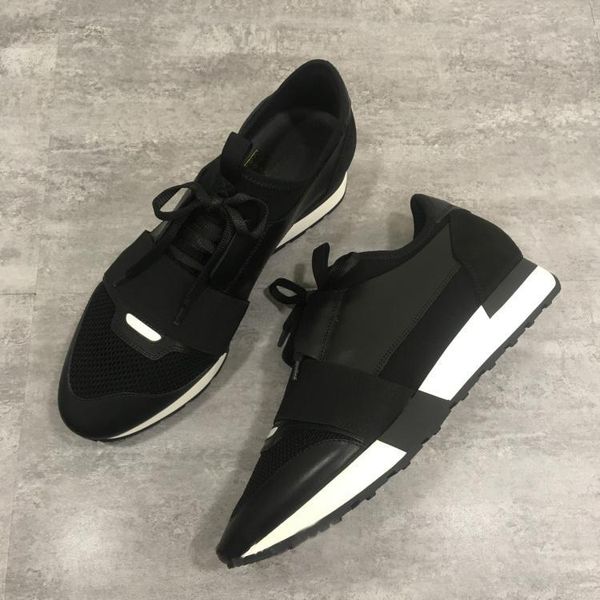

designer sneakers zapatos mujer race runner shoes man woman casual shoes genuine leather mesh pointed toe trainers with box us5-12l14, Black