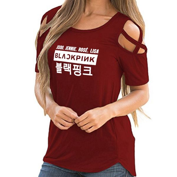 

new kpop black pink blackpink kpop girl's group t shirt men/wome jisoo jennie rose lisa hip hop short sleeve cold shoulder, White