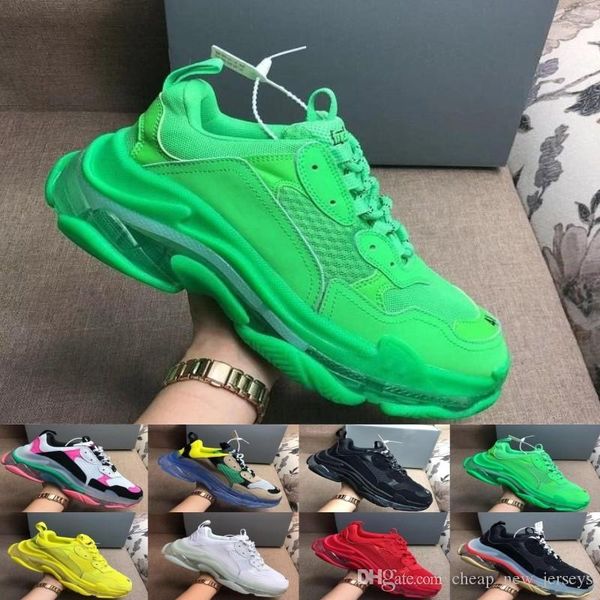 

new releases designer 17fw triple s adds a clear bubble midsole sneakers mens women neon green luxury increasing brand casual dad shoes, Black