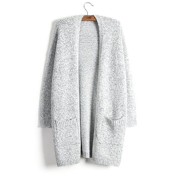 

sweater women coat fashion autumn winter thick keep warm cardigan new lady sweater gray long style knit solid with pocket oversized 5xl