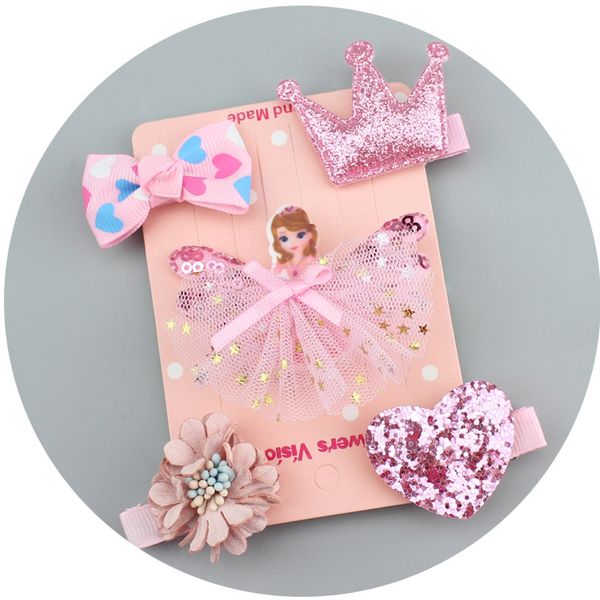 

5pcs/set infant baby girl hair clip barrette kids girl baby cute bowknot pins hairpin accessories, Slivery;white