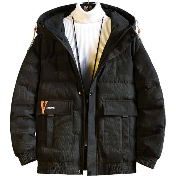 

winter short jacket men's warm thick fashion parka men solid color casual multi-pocket oat man loose cotton outwear ,ga528, Black