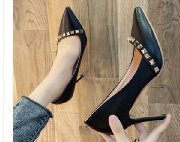 

women's shoes in spring and autumn high fine heel pointed end @b093, Black