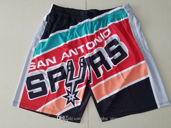 

san antonio spurs men city nba pants mitchell&ness big face pocket shorts s-2xl, Black;red