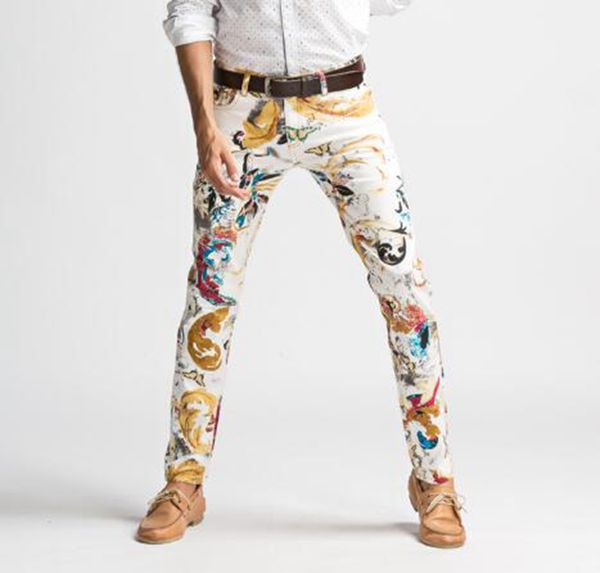 

мужские версии европы, америки и южной кореи, тонкие брюки большого размера с тонкими стрейч-принтами и тонкими джинсами, Blue