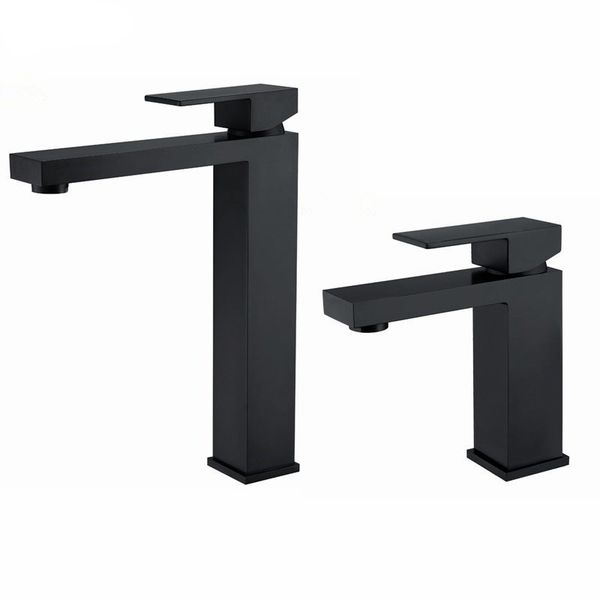 

Bathroom Faucet Solid Brass Electroplating Black Basin Faucet Cold and Hot Water Mixer Single Handle Square Tap