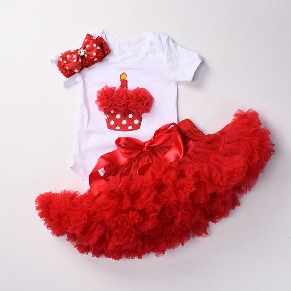 Baby Girls 1st aniversário conjunto 3 PCS infantil primeiras roupas de aniversário bodysuit top tutu pettiskirt conjuntos com headband