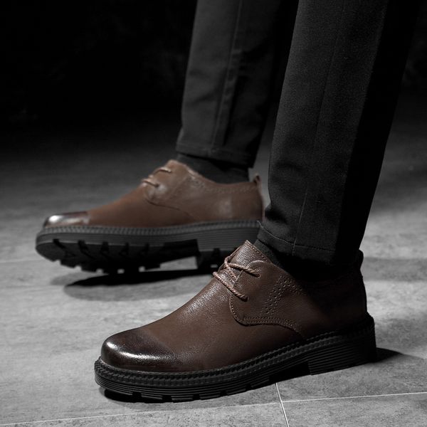 

2019 autumn winter boots casual leather boots mens leather shoes male work safety shoes fashion sneakers, Black