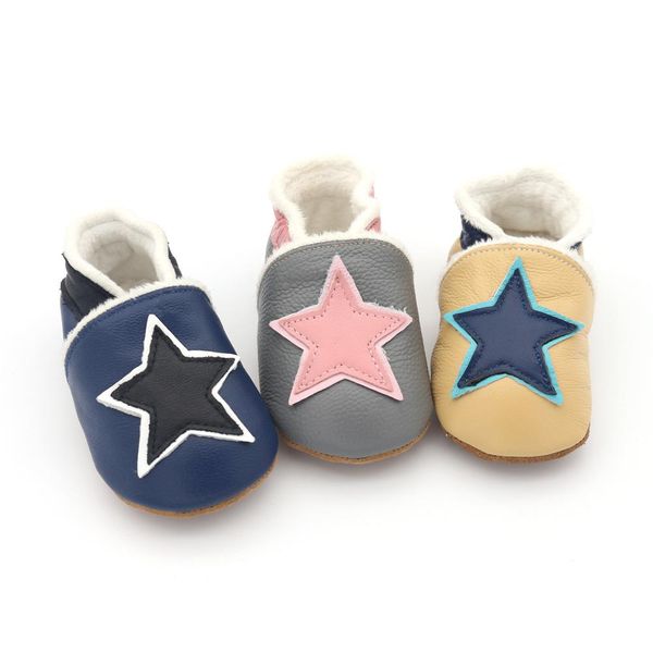 

baby lotus 2019 winter velvet genuine leather star newborn baby soft soled non-slip first walker shoes