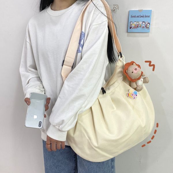 

2020 vintage sense girl harajuku japanese student canvas bag female korean shoulder messenger bag large capacity fold