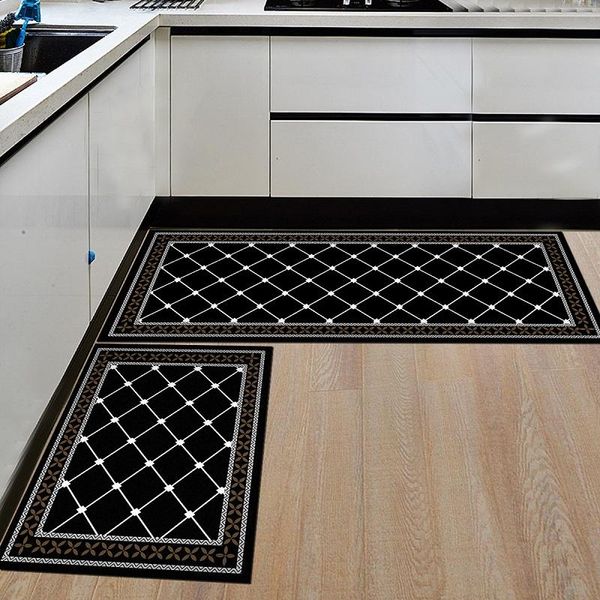 Dropship Black White Long Kitchen Carpet Floor Mat Living Room