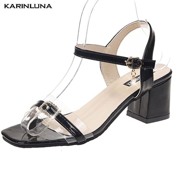 

karin 2020 new arrivals large size 43 chunky heels summer sandals woman shoes buckle strap metale decoration sandals female, Black